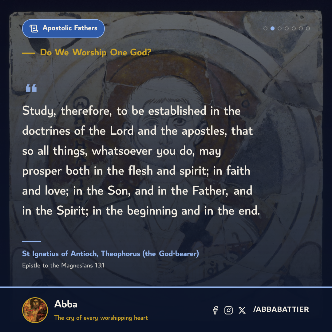 Study, therefore, to be established in the doctrines of the Lord and the apostles, that so all things, whatsoever you do, may prosper both in the flesh and spirit; in faith and love; in the Son, and in the Father, and in the Spirit; in the beginning and in the end.